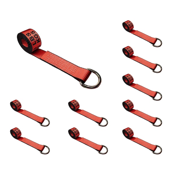2" x 10' Lasso Strap w/ D Ring Auto Tie Down Wheel Lift Tow Truck Trailer Red, 10PK